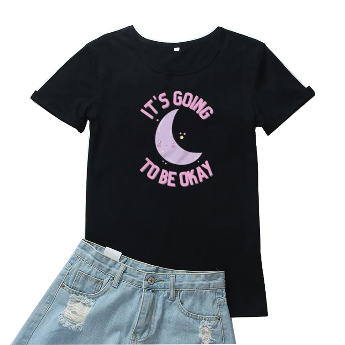 

It's Going To Be Okay T-shirt Femme Funny Moon Printing Womans Tshirt Tops Loose Casual Harajuku T Shirts Women Kawaii Clothes