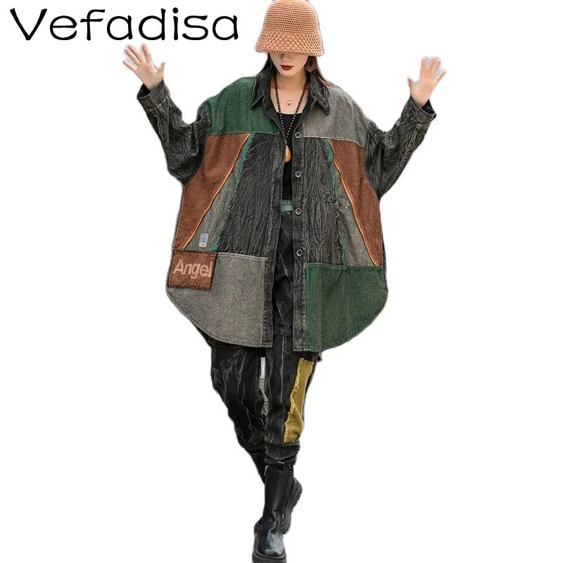 

Женская джинсовая куртка Vefadisa, свободная джинсовая куртка средней длины контрастных цветов, модель TT377, 2021