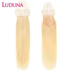 Кружевная застежка Luduna, бразильские прямые волосы с детскими волосами, 100% натуральные волосы, 613 блонд, 4 х4, кружевная застежка