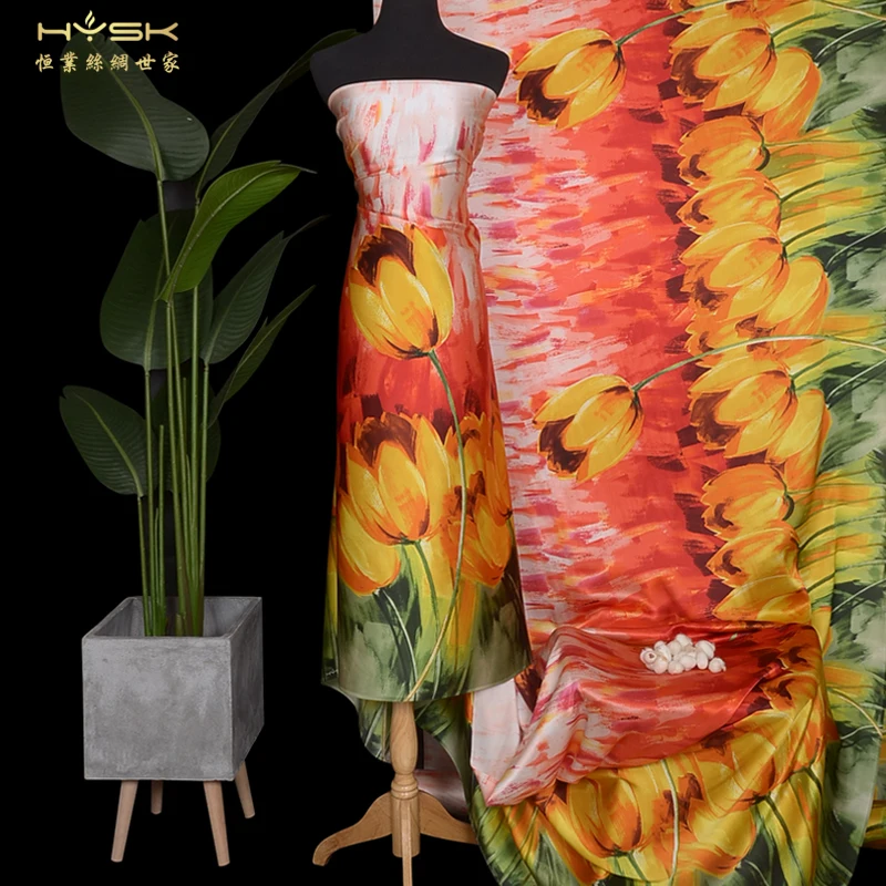 

Качественная шелковая ткань c2159, высококачественное однотонное женское шелковое платье-Ципао из крепированного атласа с принтом, рубашка, ...
