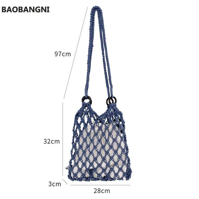 

Cotton Thread Knitted Women Handbag Ladies Net Hollow Bag Japan Style Female Woven Shoulder Bag Beach Bag Sets