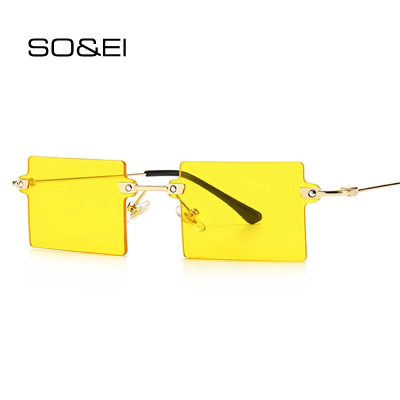 SO & EI винтажные прямоугольные солнцезащитные очки без оправы женские фирменный