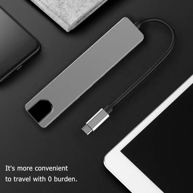 6 в 1 type-C USB 3,1 type-C док-станция хаб-конвертер USB-C 4K HDMI 2 USB 3,0 PD RJ45 Adpter для ноутбука с интерфейсом type-C