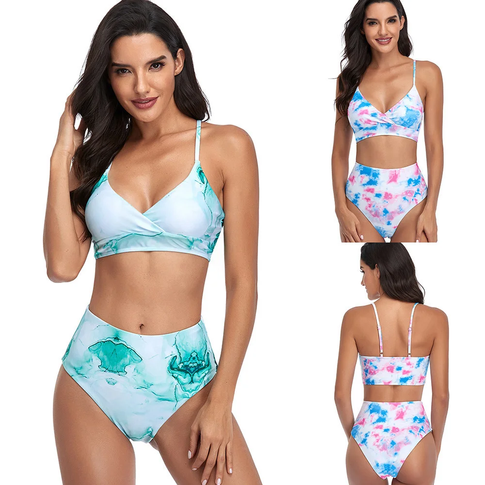 

2021 new sexy high waist bikini halo dye split gradient swimsuit for women
