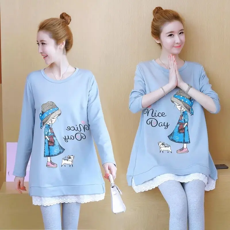 Одежда для беременных весенне-осеннее свободное розовое платье - Цена: 1558.06