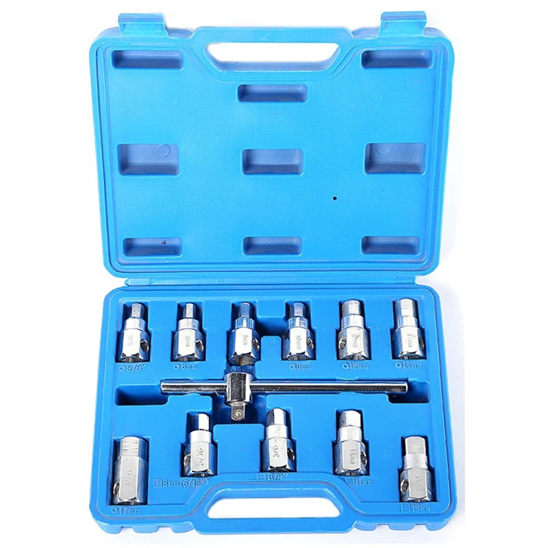 

12PCS Oil Sump Socket Spanner Set Sump Wrench Oil Service Tool Kit for Cars Maintain Oil Drain Plug