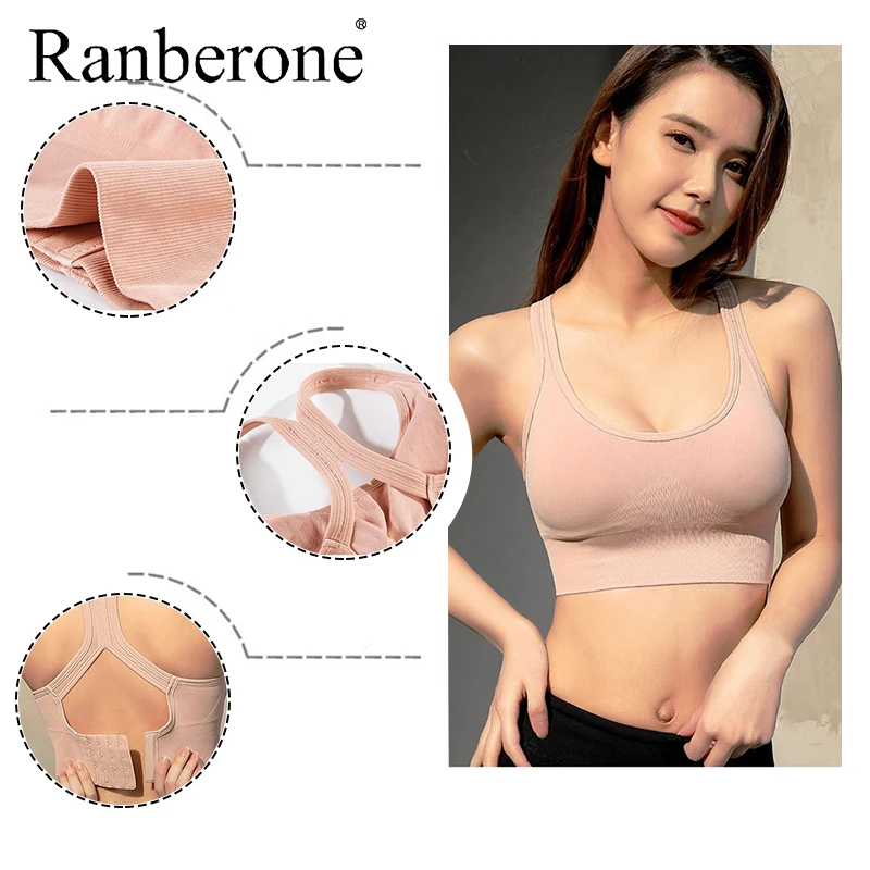Ranberone Mermaid Curve Adjustable Back Buckle Women Sports Bra Sexy Running Yoga Bra High Strength Shockproof Gym Fitness Bra