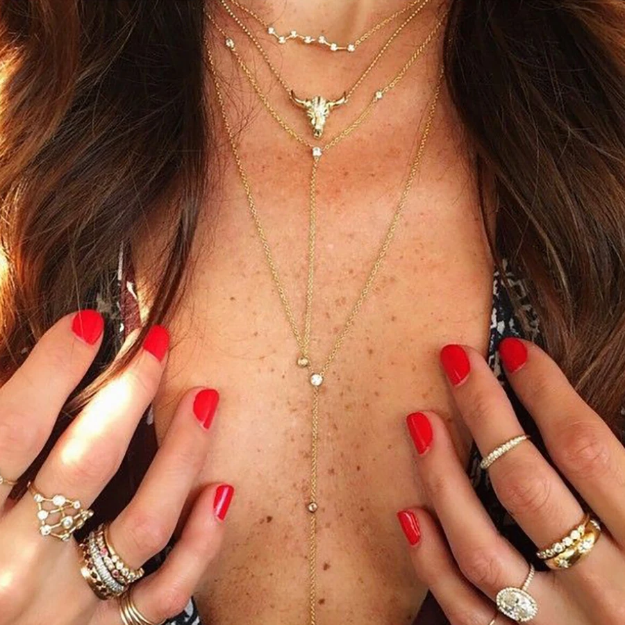 Женское Ожерелье чокер с подвеской в виде быка 4 слоя|Ожерелья подвеской| |