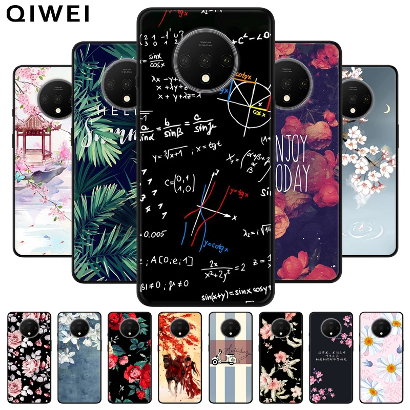 Чехол для OnePlus 7 T черный мягкий силиконовый чехол бампер с цветочным рисунком Oneplus