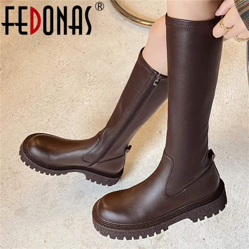 

FEDONAS/2022; Высококачественные женские сапоги до колена из натуральной кожи; Сезон осень-зима; Обувь на толстом каблуке; Женская обувь на платфо...