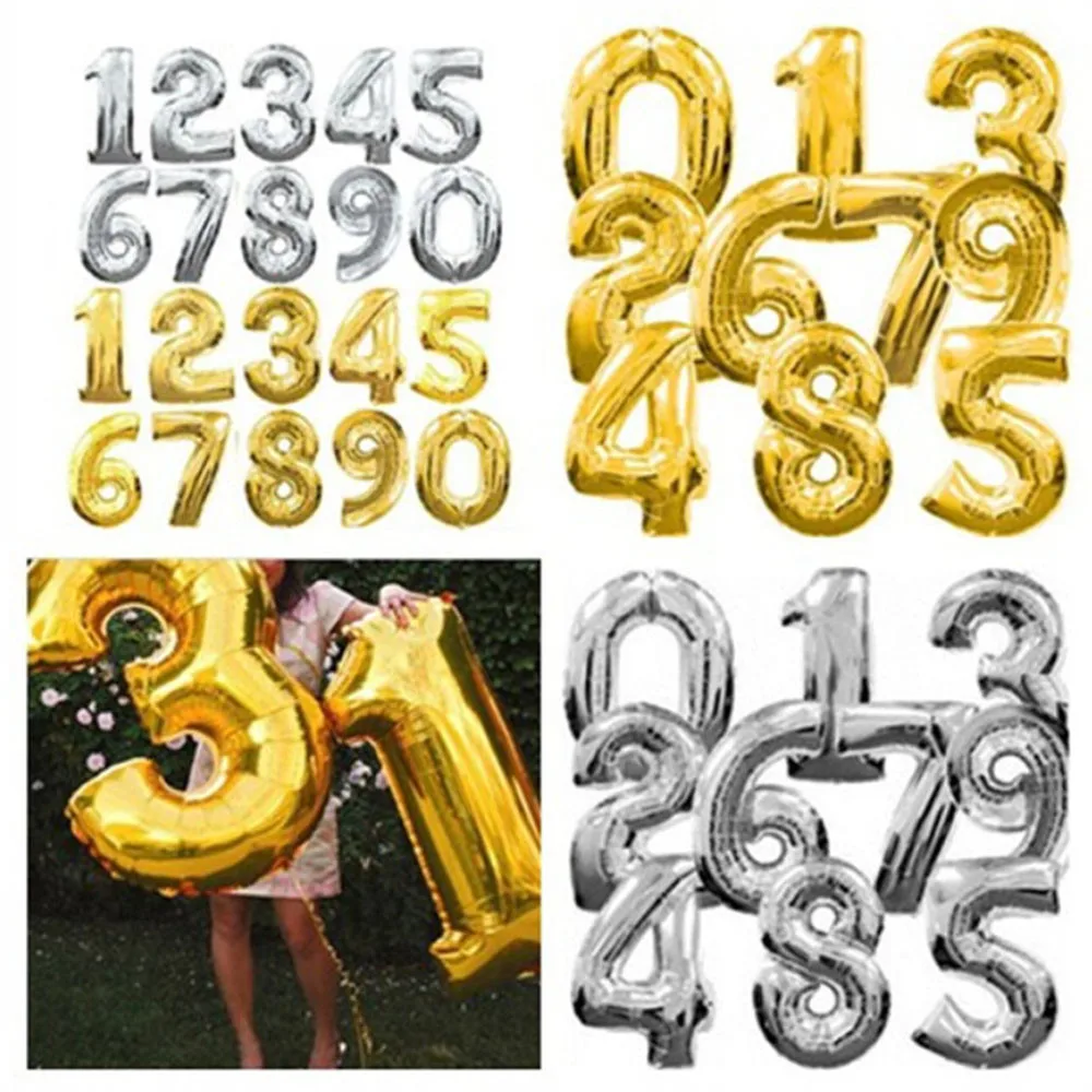 40 дюймовый светодиод номер 0 9 шарик из фольги в форме цвета: золотистый