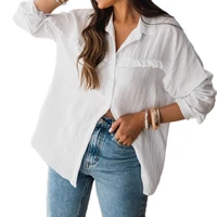 2021 new design good quality factory price fashion hot selling womens loose casual lapel single breasted long sleeved shirt