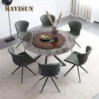 Italian High-End Custom Slate Round Table With Glass Turntable Modern Home Small Apartment Design Dining Table Kitchen Furniture