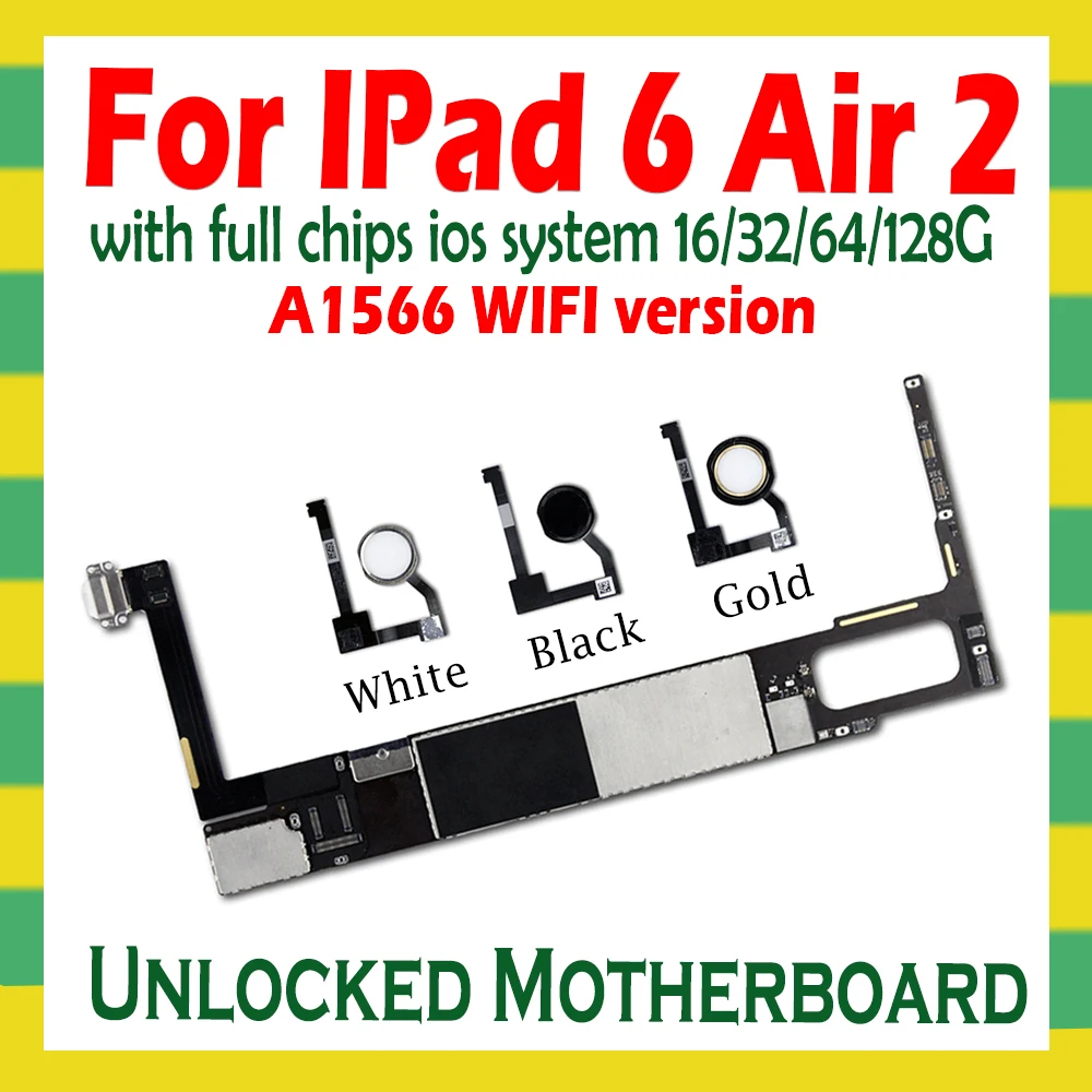A1566 материнская плата для ipad 6 Air 2 разблокированная с touch id Wifi версия 16 ГБ 32 64 128