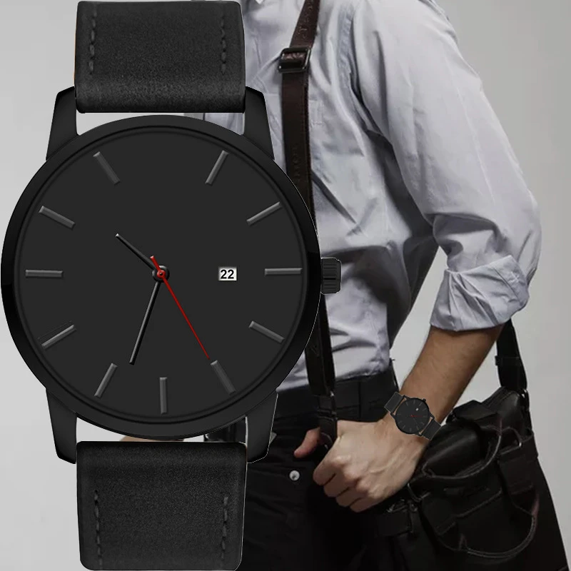 

Trendy Men's Personality Large Dial Calendar Leather Band Quartz Watch Accessories