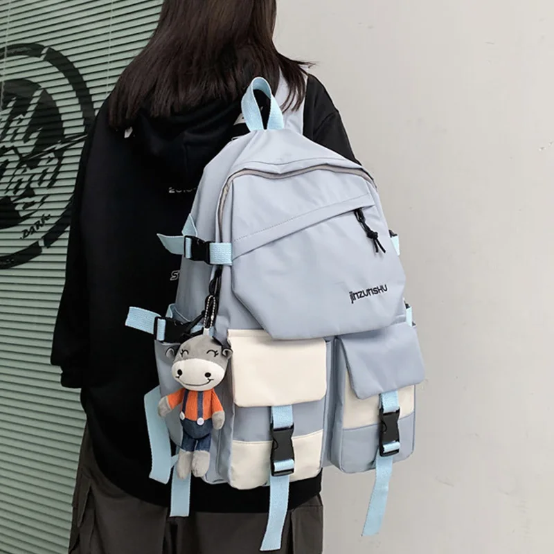 

EST New Patchwork Unisex Backpack Waterproof Nylon Large Capacity Laptop Shoulders Bagpack Female Travel Girl Teenage Kawaii Cow