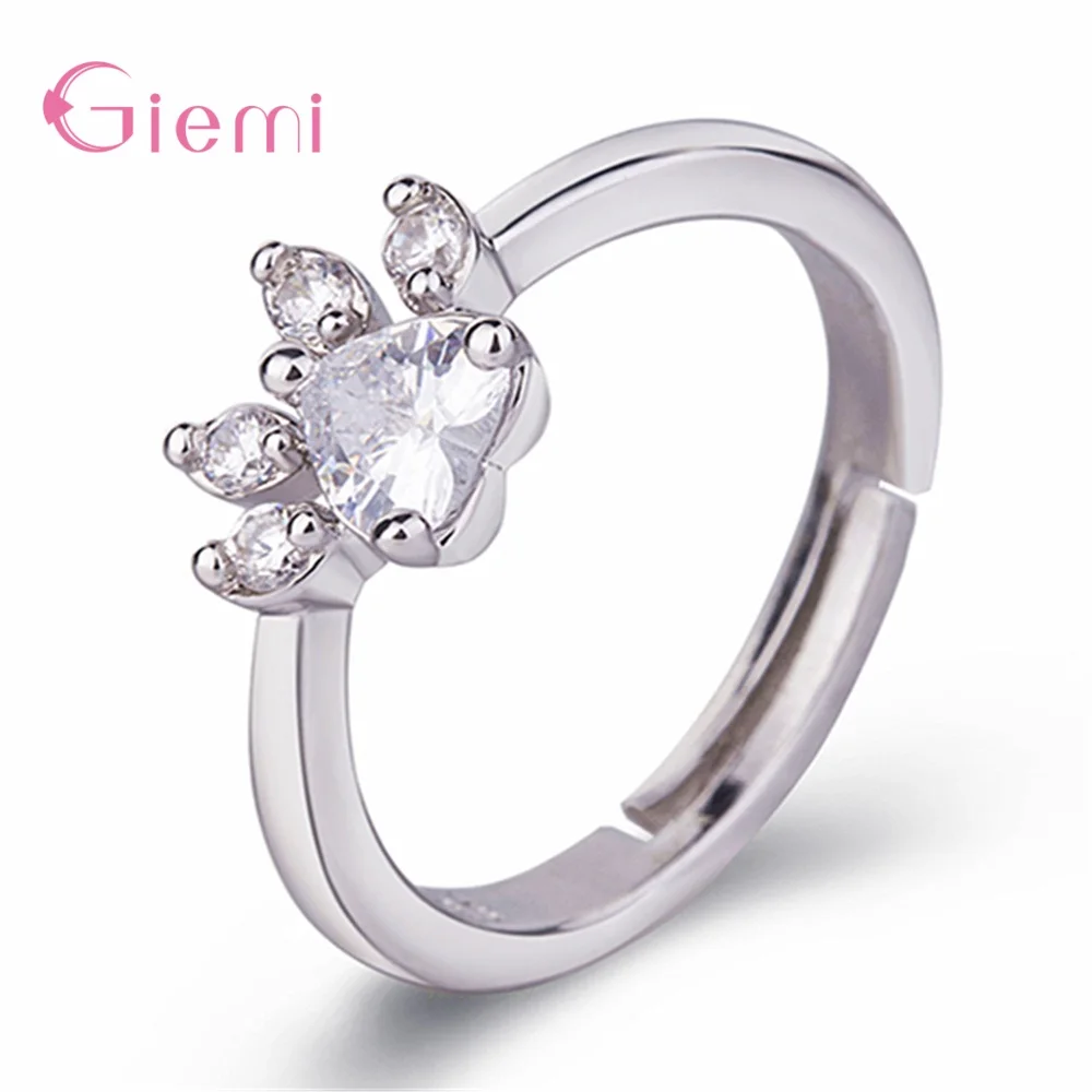 Женское регулируемое кольцо с милым медвежонком и когтями из стерлингового