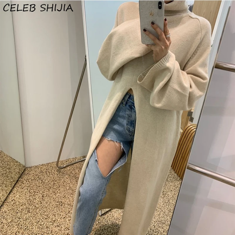 Вязаное платье с высоким воротником для женщин элегантное винтажное трикотажное