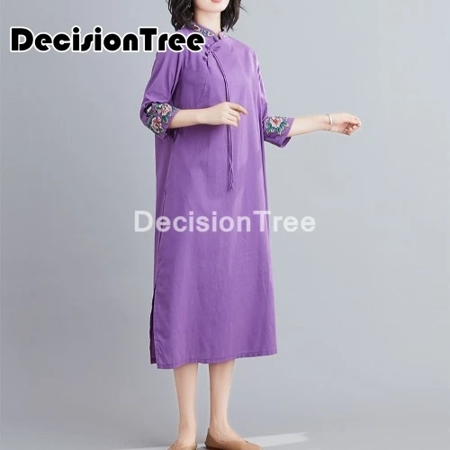 

2021 chinese dress vintage cotton linen cheongsam vestidos qipao chinese traditional women dress elegant party dance costume