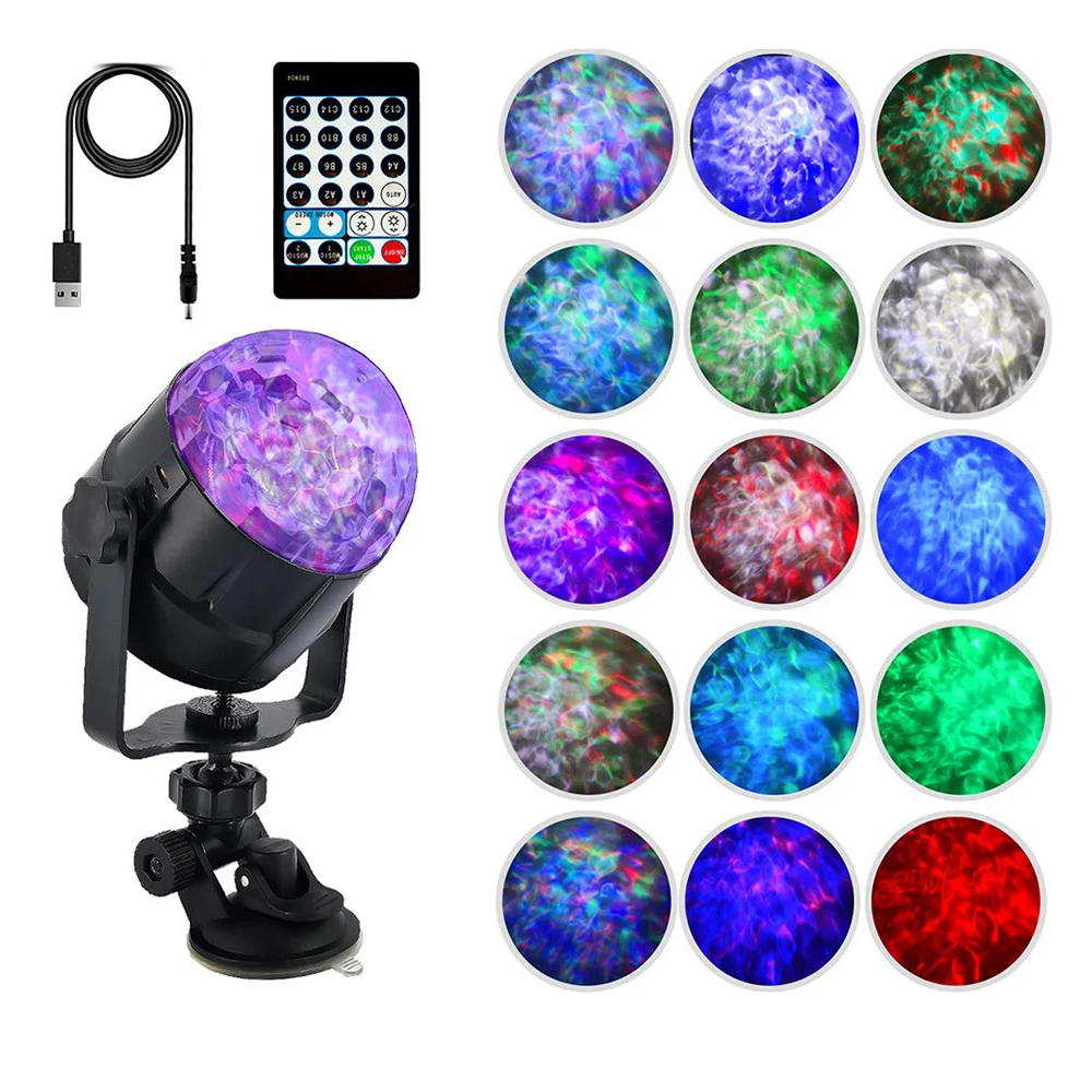 

USB IR Remote Starry Sky Galaxy Projector 15Colors Water Wave Magic Rotating Ball Disco Stage Lights KTV DJ Holiday Party Decor