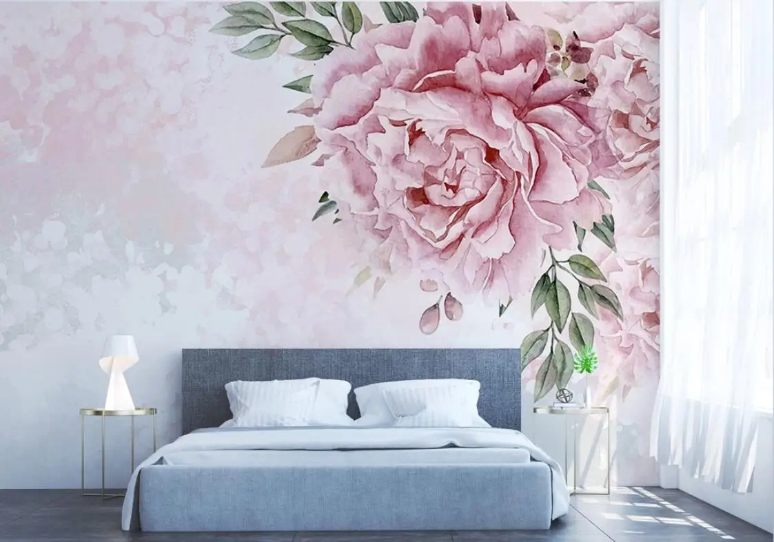 Watercolor Pink Flower Photo Wallpaper for Living Room Bedroom Hand Painting Floral Wall Murals Paper 3d Luxury Home Decor | Обустройство