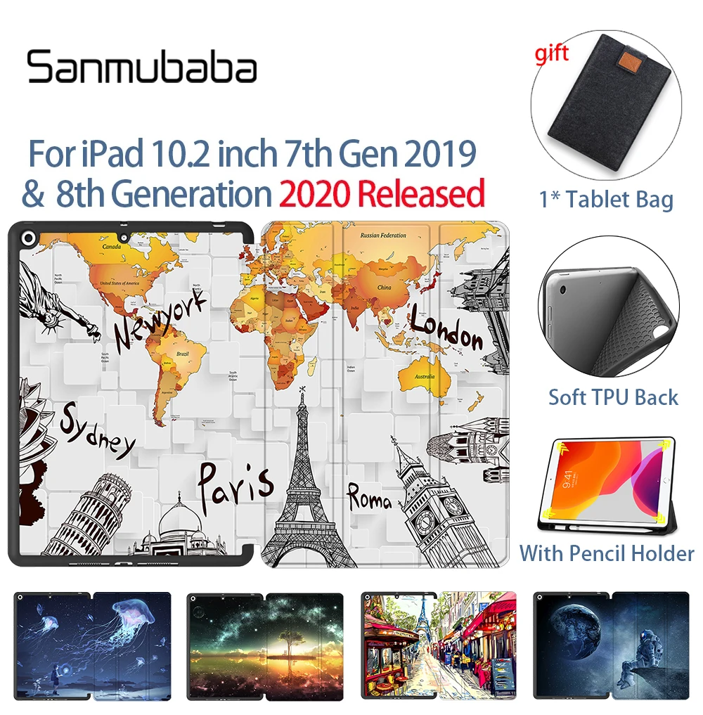 Sanmubaba чехол для iPad 10 2 7-го 8-го поколения планшет 2020 мягкий TPU + PU кожаный