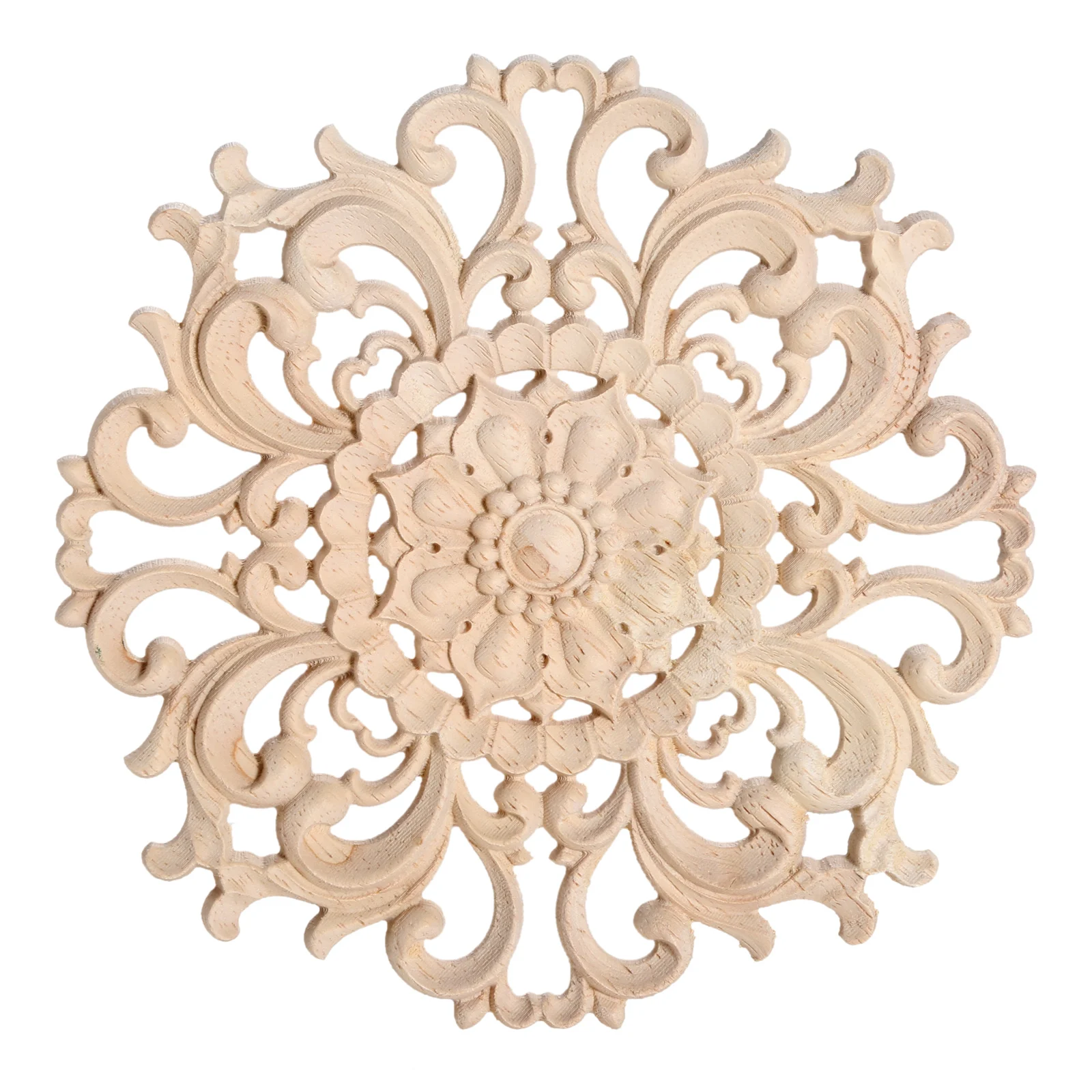1pc Round Flower Wood Carving Decal Unpainted Disc Onlay Decor Door Furniture Symmetrical Court European Style 10cm 3D | Мебель