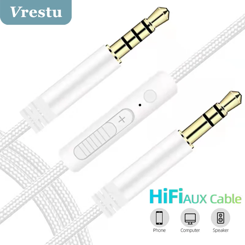 

Jack 3.5mm Male to Male AUX Cable Audio Cable 3.5 mm Jack Speaker Cable for Headphones Car Xiaomi Redmi 5 Oneplus 5T Tablet Cord