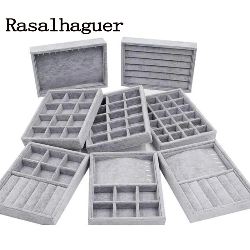 

Fully Wrapped New Handmade Jewelry Box Drawer Storage Organizer Gray Soft Flannel Rings Earrings Necklaces Pendant Bracelet Tray
