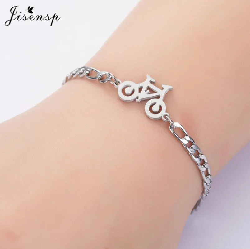 

Jisensp Classic Punk Cute Bike Cycling Bicycle Charms Stainless Steel Bracelets Fashion Jewelry for Women Men Birthday Gift