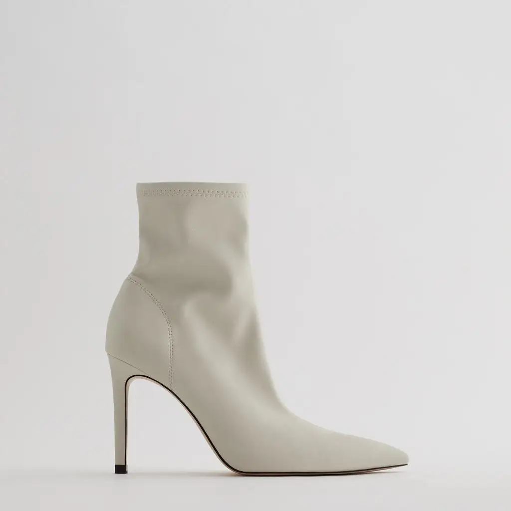 Новинка Зима 2020 женская обувь бежевые эластичные ботинки на высоком каблуке