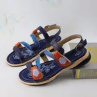 Босоножки женские на танкетке, сандалии в этническом богемном стиле, дышащие пляжные туфли с открытым носком, с цветами, лето 2021