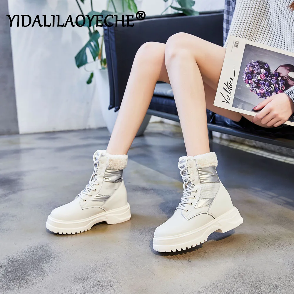 

warm boots lace up womens shoes winter 2019 snow boots Genuine Leather high winter warm boots for women waterproof