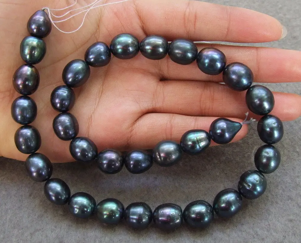 

2 strands 10x13MM Black Rice Pearl Bead 15"