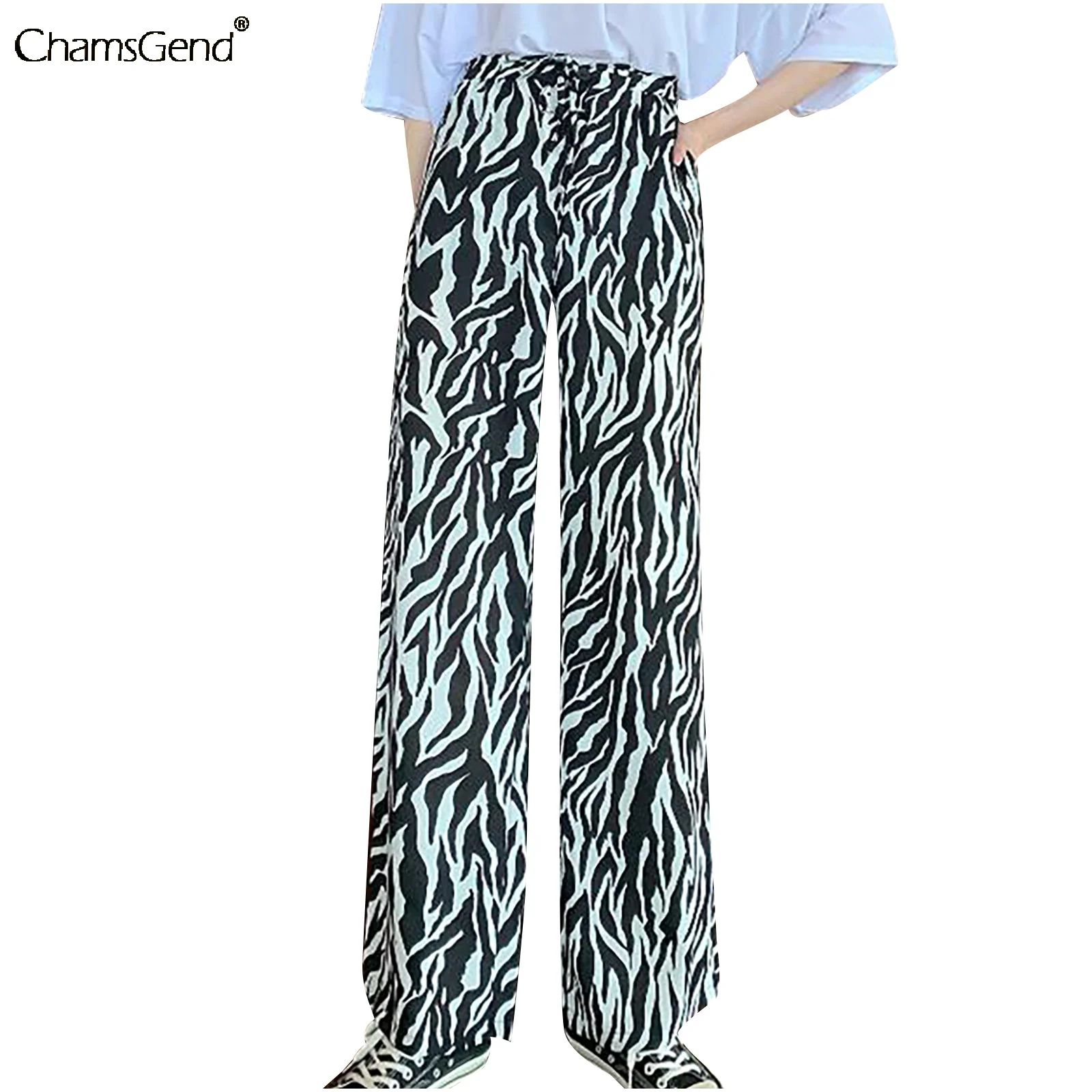 

Брюки женские с широкими штанинами, уличная одежда с принтом зебры, повседневные Длинные свободные штаны, эластичные черные брюки с высокой...