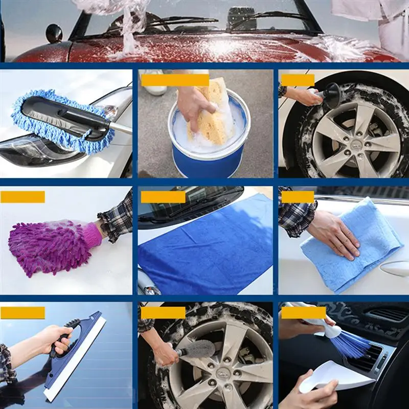 11 Pcs/Set Car Washing Tool Brush Sponge Towel Folding Bucket Microfiber Glove Cleaning Kit for Vehicle | Автомобили и мотоциклы