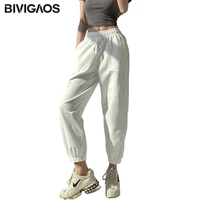 bivigaos cotton solid color sport pants women new spring autumn loose high waist pants slim casual pants thin sweatpants