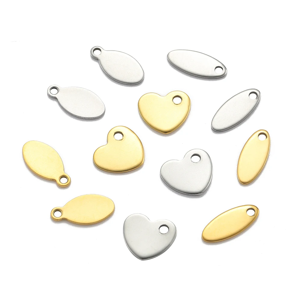 

100pcs/Lot Stainless Steel Oval Heart Charm Pendant Extend Chain tag Personalized with Any Word DIY Accessories Making Findings