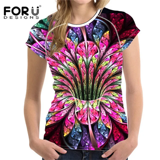 FORUDESIGNS/летние модные женские футболки, топы с 3D цветочным принтом, женская футболка, женская футболка, Vetement для дам, высокое качество - Цвет: YQ060BV