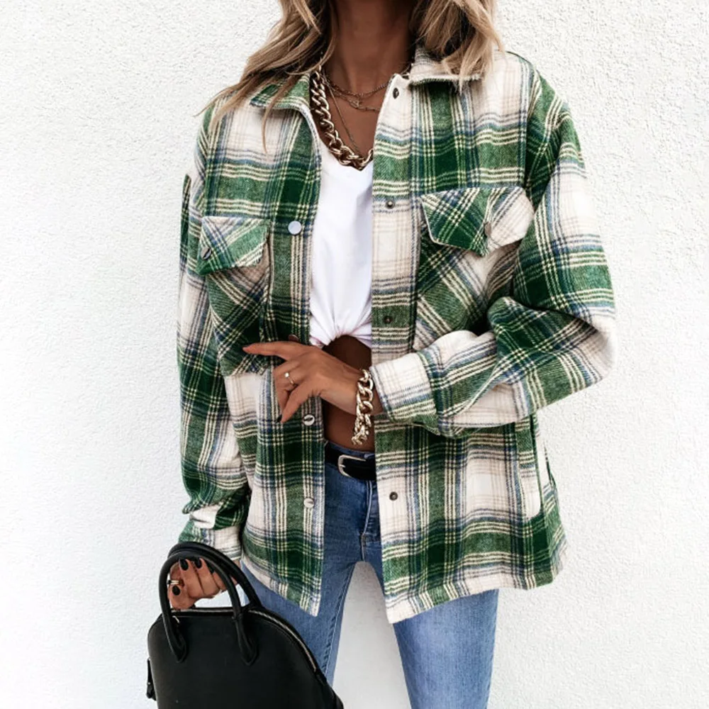 

New Autumn And Winter Wild Fashion Casual INS Net Red Autumn And Winter Long-sleeved Pocket Plaid Shirt Jacket Women Jackets