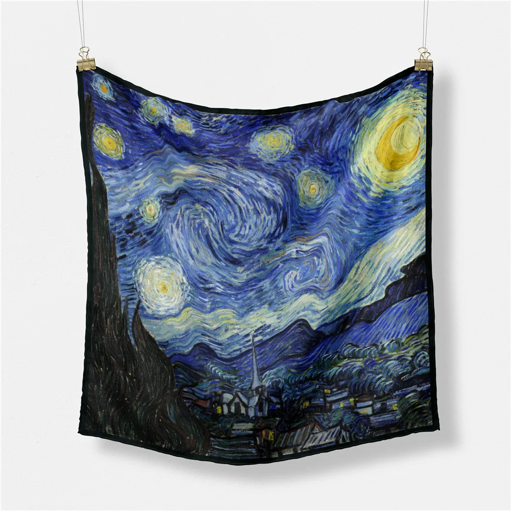 

Женский шелковый шарф с рисунком звездного неба, квадратный саржевый шарф-повязка, размер 53 см