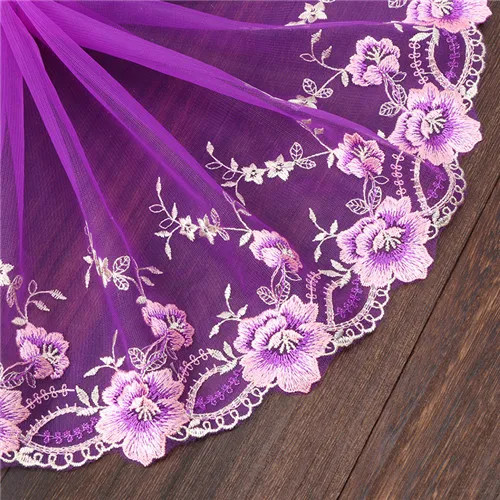 Purple meihua Новинка 20*100 см вышивка павлин дизайн Чистая кружевная ткань Tissu Costura сетка тюль гипюр шнур кружево Шитье DIY кукольная ткань - Цвет: Purple meihua