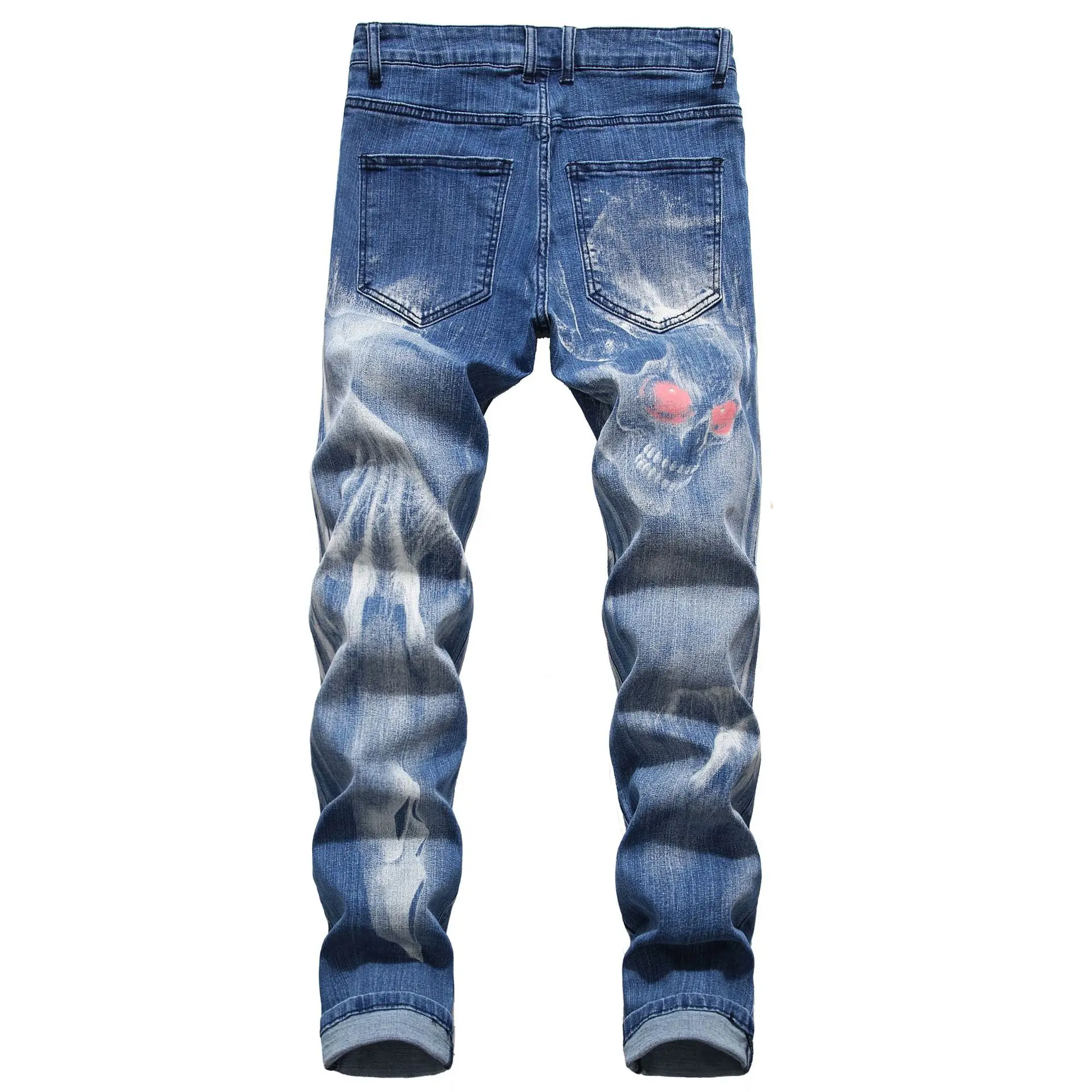 Spot 2020 men's elastic printing jeans personalized 3D pattern slim men's jeans pants