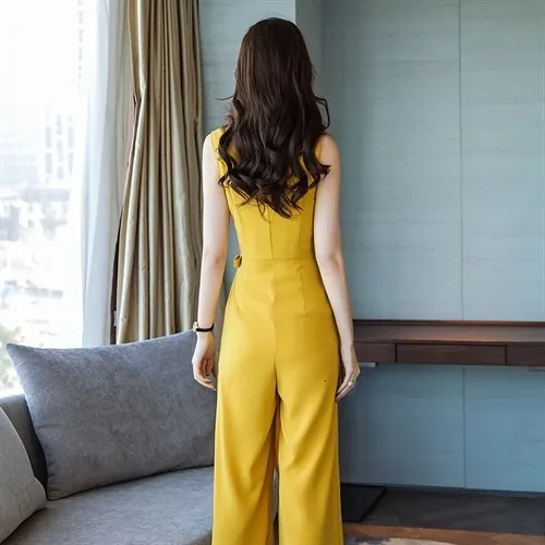 Женский шифоновый комбинезон элегантный без рукавов с высокой эластичной талией