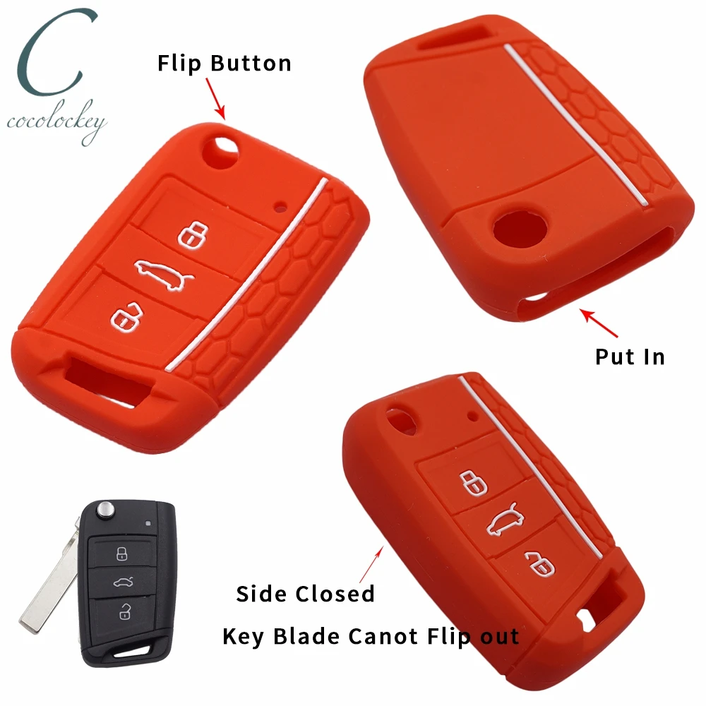 Cocolockey силиконовый чехол для ключа vw golf 7 mk7 skoda seat smart keyless 3 кнопки дистанционный