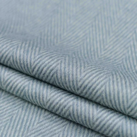 Светло голубая Двусторонняя шерстяная ткань с узором в елочку из шерсти и