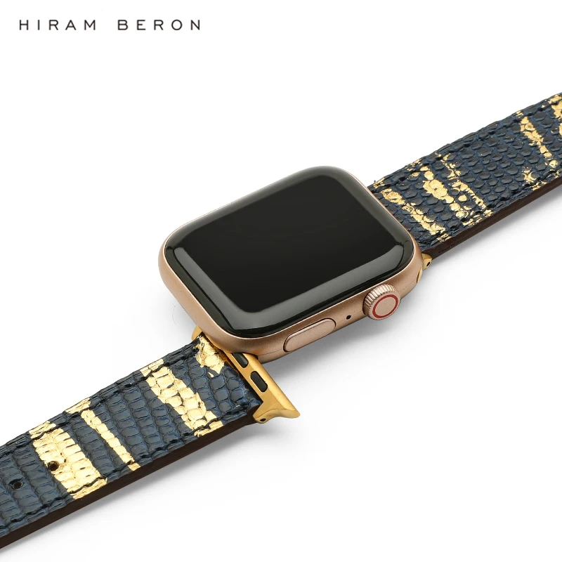 

Ремешок для часов Hiram Beron из натуральной кожи, Премиум браслет с пряжкой с язычком для Apple Watch 38 40 42 44 мм