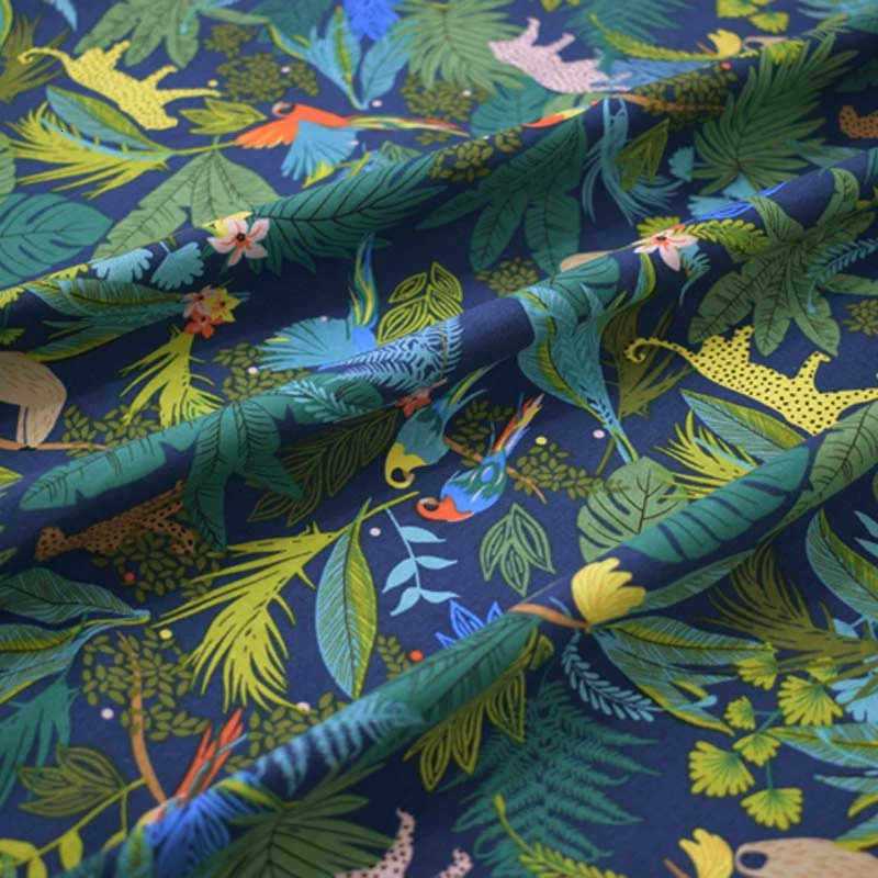 Темно-синий низ Гавайский лес хлопчатобумажная льняная ткань для платья-рубашки