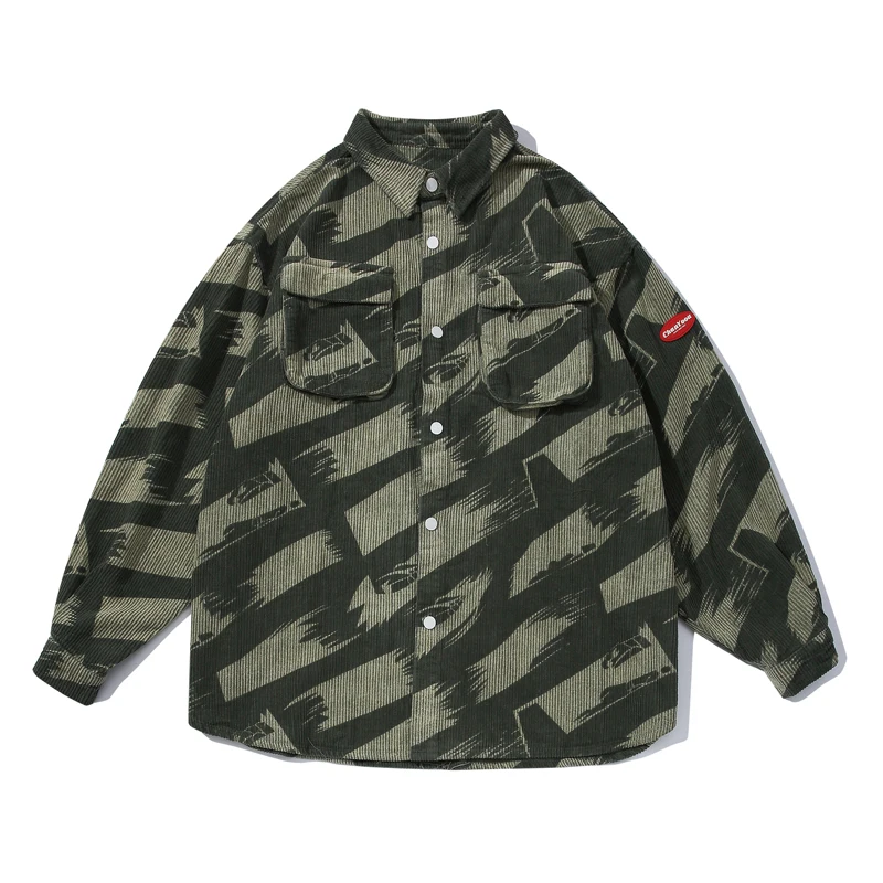 Мужские рубашки в стиле ретро хип-хоп вельветовые с длинным рукавом забавным