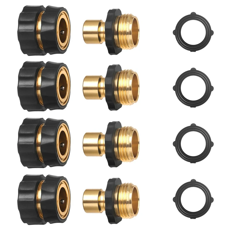 

3/4 Inch Garden Hose Fitting Quick Connector Male and Female Value Pack - No-Leaks Water Hoses Quick Connect Release